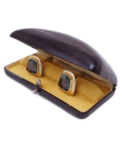 Manschettenknöpfe grüner Spinell – Silber vergoldet ORIGINALES BAKELIT ETUI!
