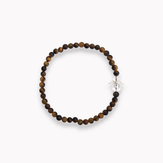 Tigerauge Kugelarmband mit facettiertem Bergkristall Schutzengel