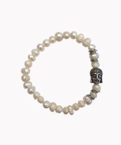 Perlenarmband mit Buddha silber