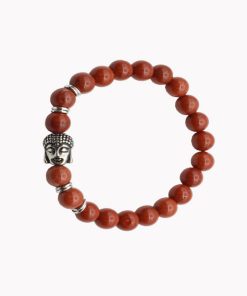 Kugelarmband Roter Jaspis mit Buddha silber