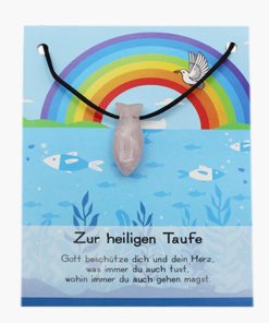 „Zur heiligen Taufe“ Rosenquarz Fisch Anhänger gebohrt auf großer Karte