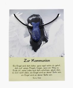 „Zur Kommunion“ Sodalith Fisch Anhänger gebohrt auf großer Karte
