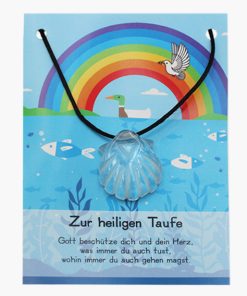 „Zur heiligen Taufe“ Bergkristall Jakobsmuschel Anhänger auf großer Karte