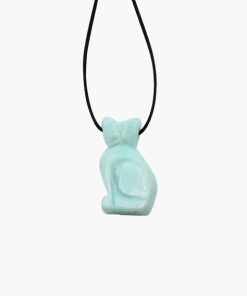 Anhänger Katze groß aus Amazonit mit Lederband