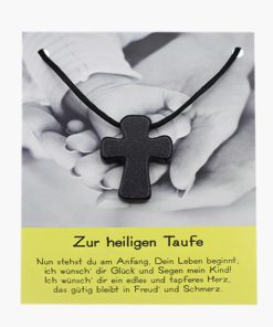 „Zur heiligen Taufe“ Pilgerkreuz Anhänger aus Goldfluss blau auf großer Karte