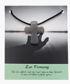 „Zur Firmung“ Achat Pilgerkreuz Anhänger auf großer Karte