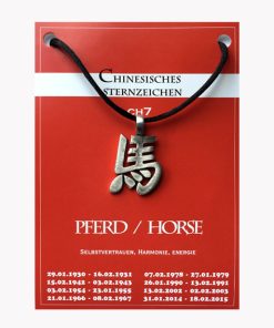 Chinesische Sternzeichen Anhänger aus Zinn Pferd auf großer Karte