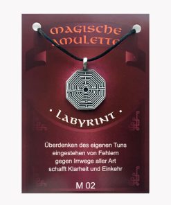 Anhänger Labyrinth – Magische Amulette aus Zinn auf großer Karte mit Infoheft