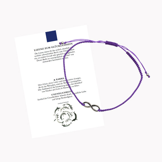 Glücksarmband Freundschaftsarmband mit Unendlichkeit-Symbol mit geknüpftem Textilband lila mit Glückskarte
