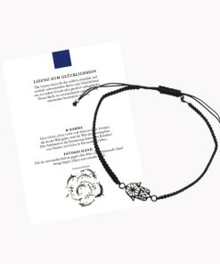 Glücksarmband Freundschaftsarmband mit Fatimas Hand / Hamsa Hand mit geknüpftem Textilband schwarz mit Glückskarte