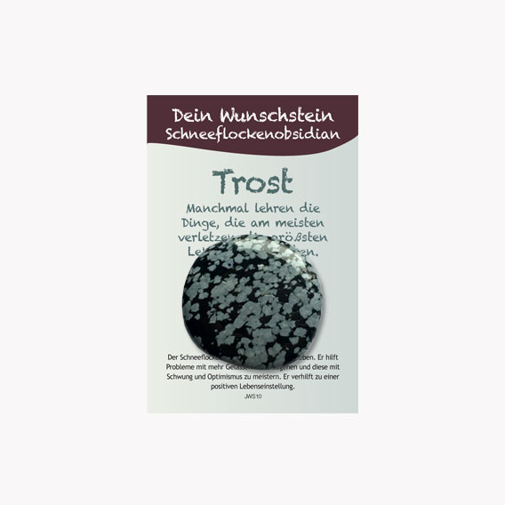 Taschenstein „Trost“ Schneeflockenobsidian auf kleiner Karte