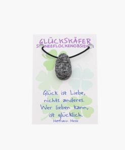 Schneeflockenobsidian Skarabäus Anhänger Glückskäfer auf kleiner Karte