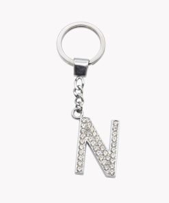 Schlüsselanhänger Buchstaben „N“ mit Strasssteinen in schwarzer Geschenkverpackung