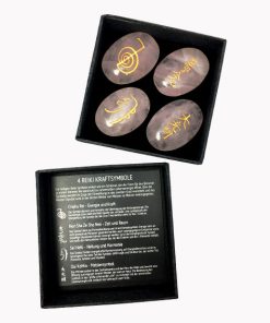 Rosenquarz Reiki-Symbole Steine Set Goldgravur mit Aufbewahrungsbox