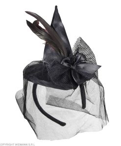 Minihexenhut mit Federn und Schleiern