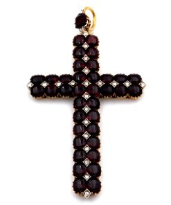 Antikes Granat Diamant Kreuz als Anhänger in 18K Gold Wien um 1870