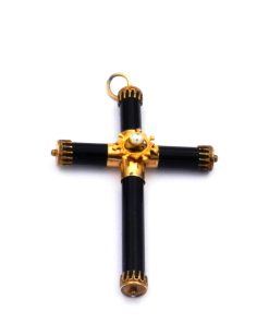 Antiker Kreuz Anhänger aus Onyx & 14K Gold, um 1860