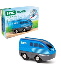 BRIO World Holzeisenbahn Lok mit Rückziehmotor blau