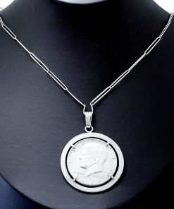 Kennedy Half Dollar Anhänger 900 Silber mit Silberkette