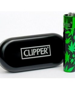 Clipper Lighter Metal Green Leaf