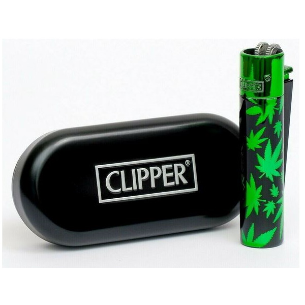 Clipper Lighter Metal Green Leaf