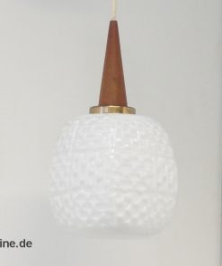 Vintage Teak Hängelampe | Glas Lampenschirm | Milchglas Pendelleuchte
