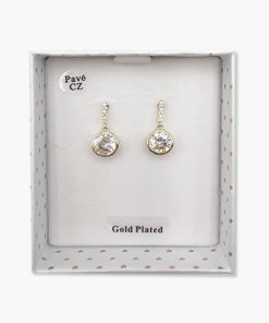 Ohrstecker hängend mit Glitzerstein goldfarben in Geschenkbox