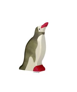 Holztiger Holzfigur Pinguin mit gerecktem Kopf