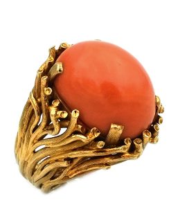 Korallen Ring mit 21.8 ct Lachskoralle Cocktailring in 18K Gold