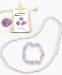 Lavendelquarz Set mit Trommelstein + Kette facettiert und Splitterarmband