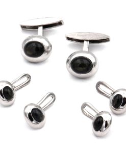 Frack Garnitur in 18K Weißgold – Manschettenknöpfe und vier Knöpfe mit Sterndiopsid im Set