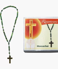 Edelstein Rosenkranz Moosachat in Geschenkbox