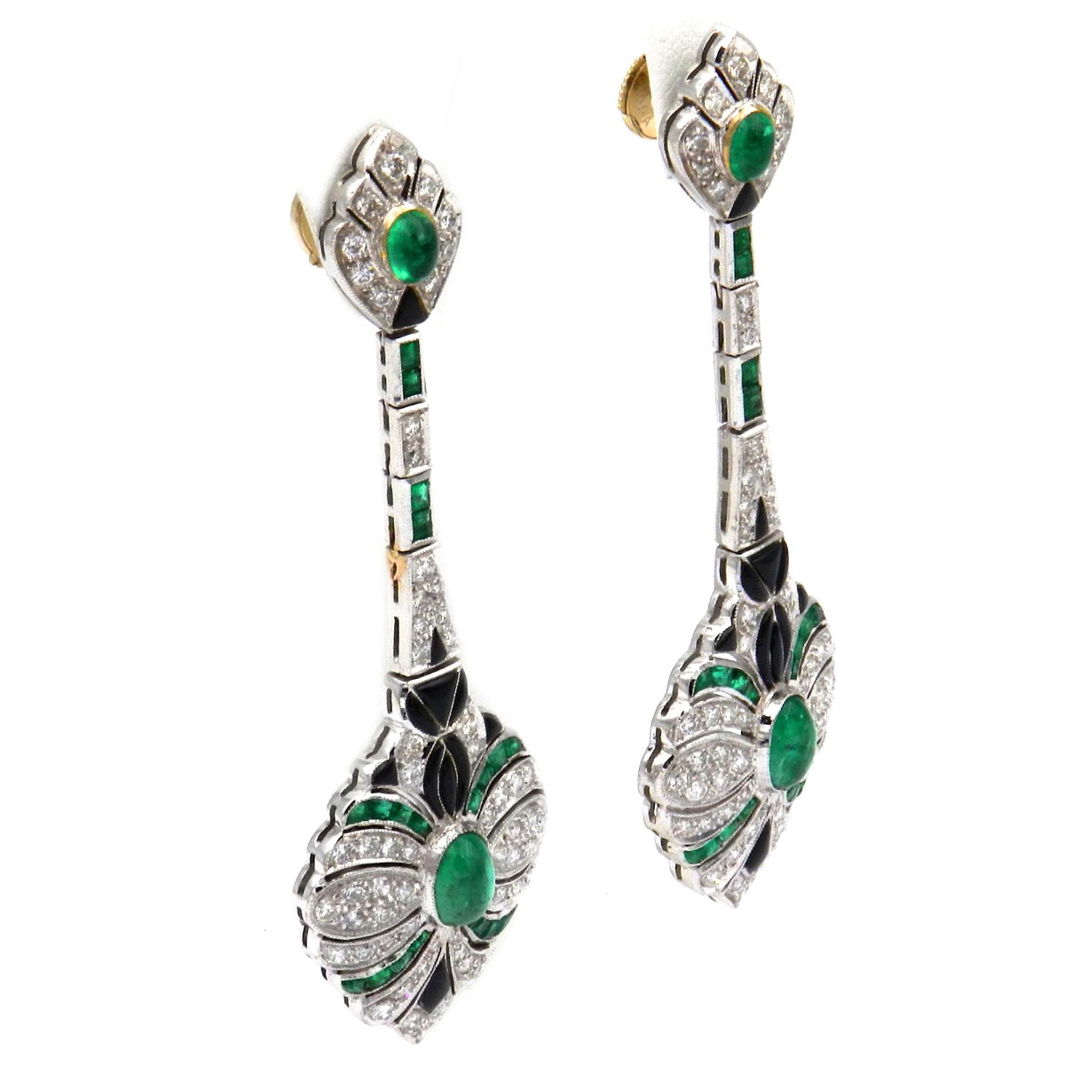 Smaragd Diamant Onyx Ohrringe mit 2 ct Brillanten im Art Deco Stil aus 18K Weißgold - Image 3