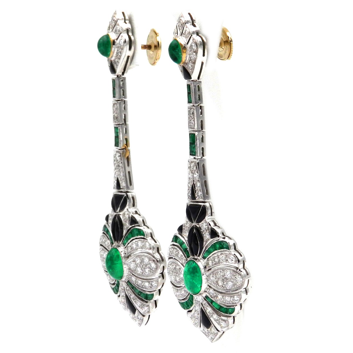 Smaragd Diamant Onyx Ohrringe mit 2 ct Brillanten im Art Deco Stil aus 18K Weißgold - Image 4