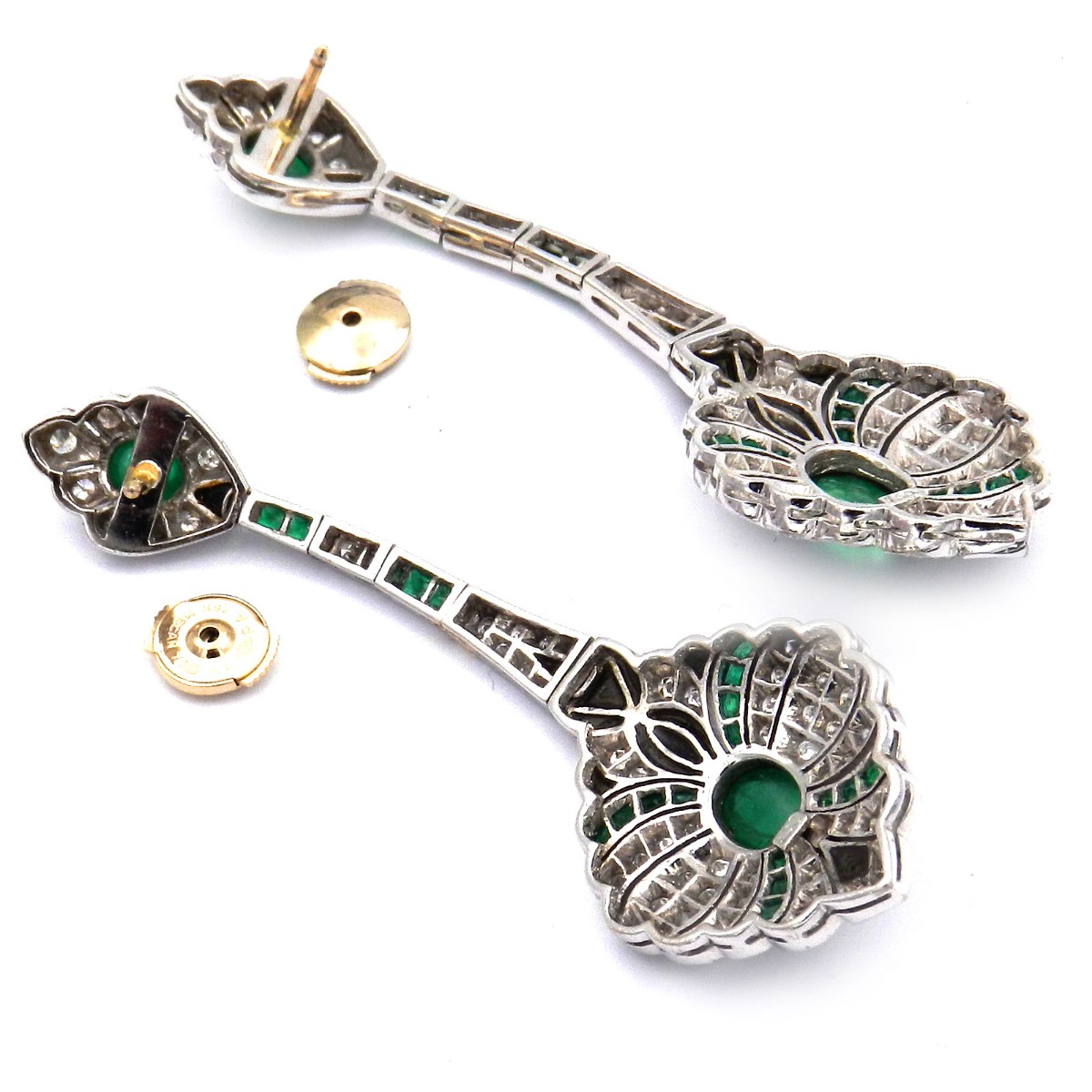 Smaragd Diamant Onyx Ohrringe mit 2 ct Brillanten im Art Deco Stil aus 18K Weißgold - Image 6