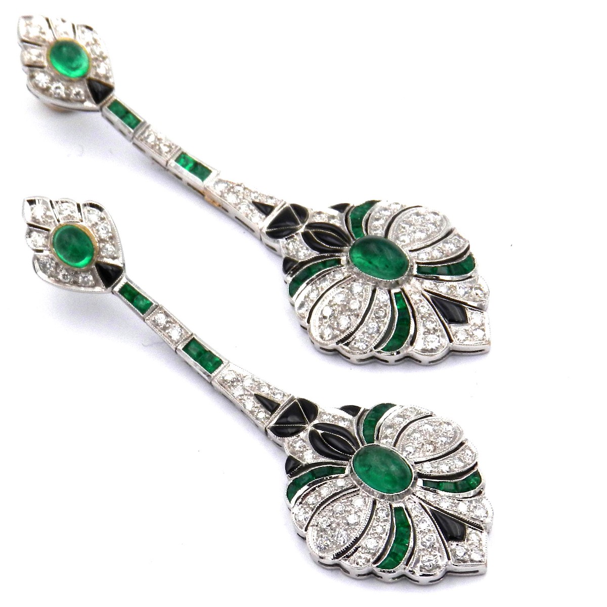 Smaragd Diamant Onyx Ohrringe mit 2 ct Brillanten im Art Deco Stil aus 18K Weißgold - Image 2