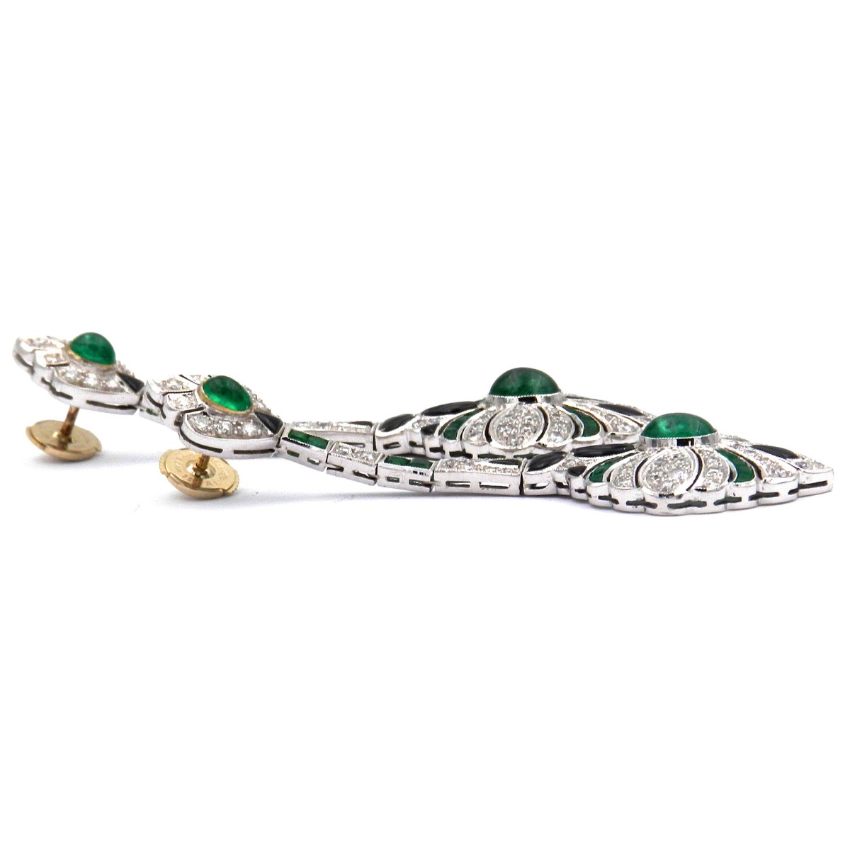 Smaragd Diamant Onyx Ohrringe mit 2 ct Brillanten im Art Deco Stil aus 18K Weißgold - Image 5