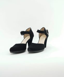 Trachtenpumps mit Schließe, Samtchevro schwarz