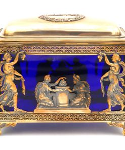 Antike Vermeil Silber Dose mit Glaseinsatz und Mythologischer Szene, Paris um 1880