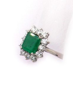 Diamant 1.47ct Smaragd Ring mit 0.82 ct Brillanten in 18K Weißgold