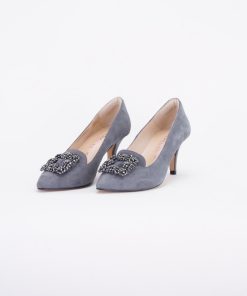 Trachtenpumps mit Strass, Graphit
