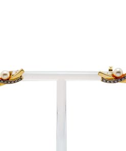 Gelbgold Perlen Ohrringe mit Diamanten 14kt 585 Gold