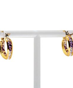Gelbgold Ohrringe Zirkon & Amethyst 18kt 750 Gold